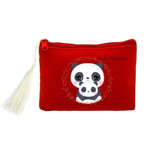 Porte monnaie et cles rouge panda maman personnalisable