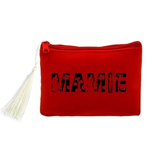 Porte monnaie et cles rouge prenom police 52 mamie et maman a fleur