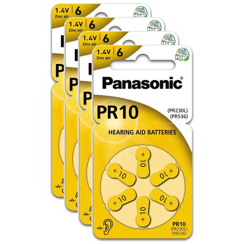 Panasonic Lot de 4 Blisters 6 Piles PR10 Zinc Air pour appareils auditifs
