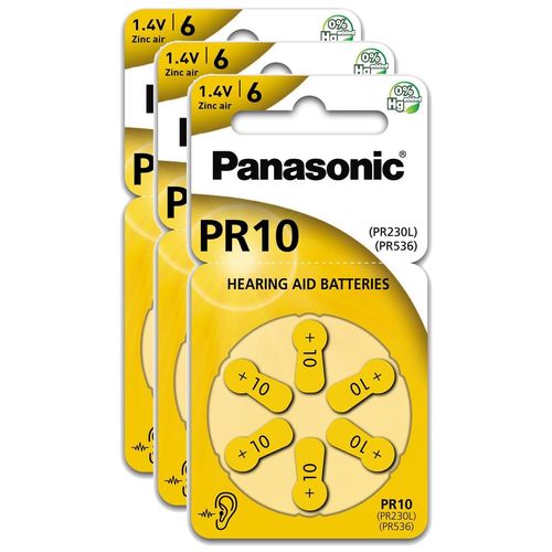 Panasonic Lot de 3 Blisters 6 Piles PR10 Zinc Air pour appareils auditifs