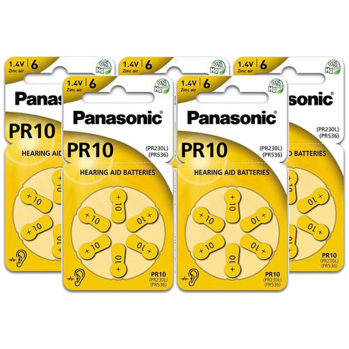 Panasonic Lot de 5 Blisters 6 Piles PR10 Zinc Air pour appareils auditifs