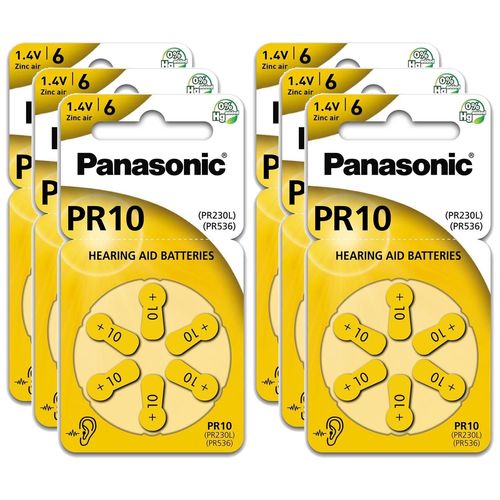 Panasonic Lot de 6 Blisters 6 Piles PR10 Zinc Air pour appareils auditifs