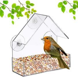 Mangeoire à oiseaux à fenêtre en acrylique transparent avec ventouses,  grande capacité pour les oiseaux sauvages en plein air (frais de maison