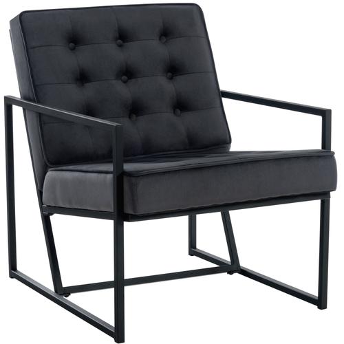 Fauteuil Lounge En Velours Gris Et Cadre Métallique Capitonné Design Minimaliste Fal10546