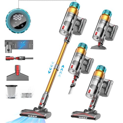 50KPA/500W Aspirateur Balai sans Fil, 55 Minutes Autonomie Aspirateur sans Fil Puissant avec Recharge Murale Écran Intelligent, aspirateur balai puissant pour Les Poils d'animaux/Tapis/Sols Durs