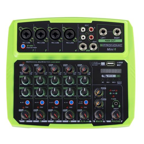 Table de mixage - Pronomic Mini6 - pour Sonorisation DJ avec USB à 6 canaux - interface audio bidirectionnelle