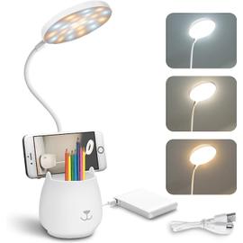 Lampe de bureau LED 3 couleurs Dimmable sans fil tactile lampe de lecture  USB porte-stylo