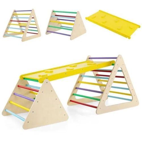 Costway Triangle D'escalade 3 En 1 : Grimper Et Glisser Pour Enfants, 2 Échelles Triangle, Rampe Réversible Coloré