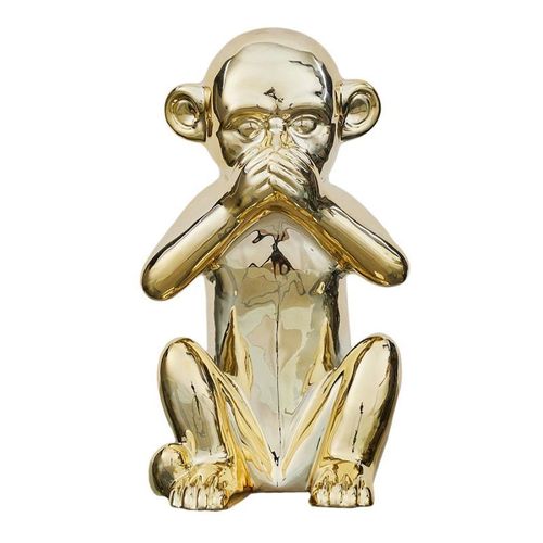 Paris Prix - Statuette Déco En Céramique "singe Assis" 28cm Or