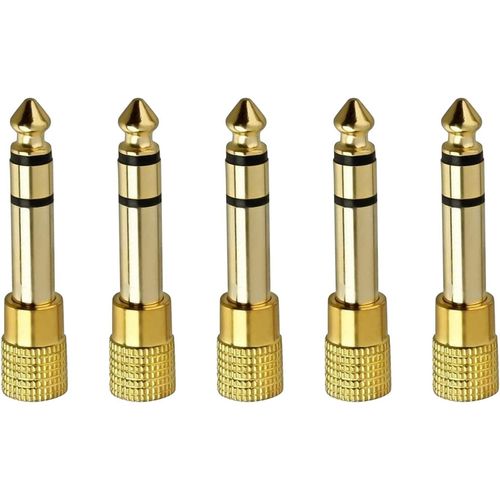 Haifu Lot de 5 Adaptateur Jack 6.35mm Mâle vers 3.5mm Femelle Audio Jack, Connecteur Stéréo Plaqué Or de 6,35 mm à 3,5 mm pour Casques Haut-parleurs et Amplificateurs