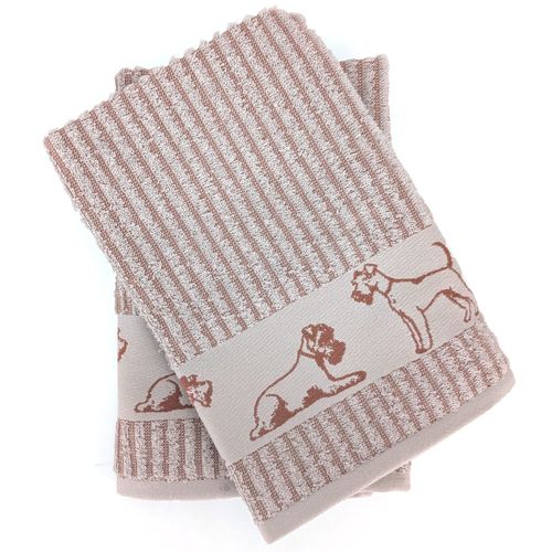 Lot De 2 Torchons De Cuisine 50x50 Cm 100% Coton Friends Motif Chiens Marron