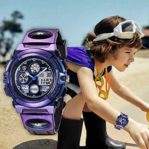 Montre Enfant Garçon Fille Digital-Analogique, Sports De Plein Air Numériques Imperméables, 6 Ans À 12 Ans, Montre En Silicone Pour Enfants Avec Réveil/Chronomètre/Lumière Led