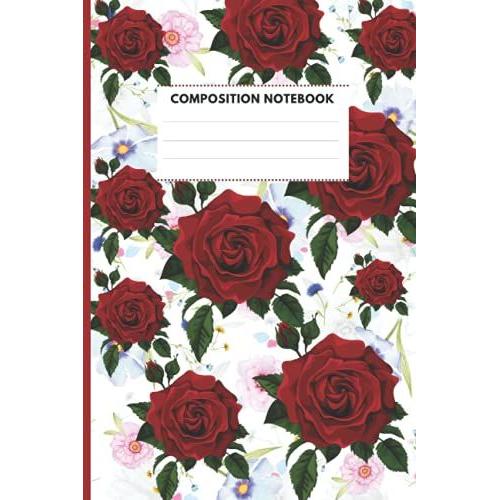 College Ruled Notes 120 Pages: Vintage Floral Composition Notebook For Professionals And Students, Teachers And Writers | Vintage Peach And Blue Roses Pattern: Composition Notebook Vintage Flowers