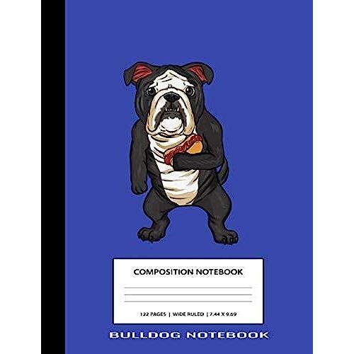 Bulldog Notebook: Blue Bulldog Hotdog Animal Cute Kawaii Anime Unique Simple Love Composition Notebook Glossy Finish Wide Ruled Line Paper (7.44 X ... ) School Writing Lined Notebook For Kids