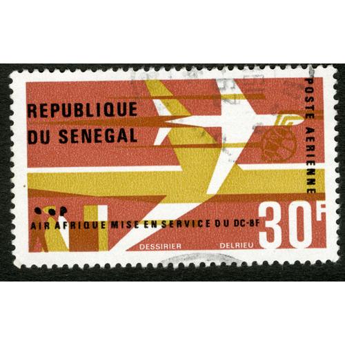 Timbre Oblitéré République Du Sénégal, Air Afrique Mise En Service Du Dc - 8f, Poste Aérienne, 30 F
