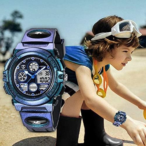 Montre Enfant Garçon Fille Digital-Analogique, Sports De Plein Air Numériques Imperméables, 6 Ans À 12 Ans, Montre En Silicone Pour Enfants Avec Réveil/Chronomètre/Lumière Led