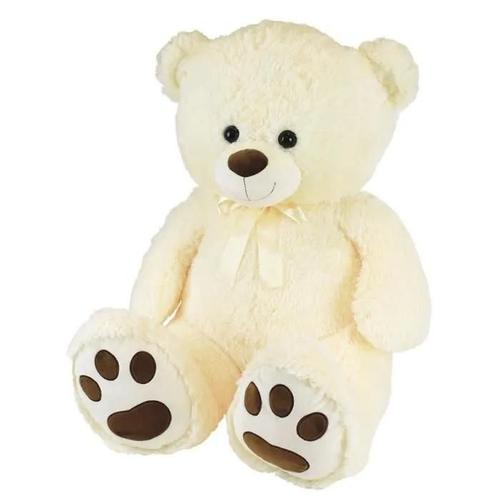 Ours Creme En Peluche Avec Noeud +/- 100 Cm - Planet Pluch - Grand Ours Creme De 1 Metre, Irrésistiblement Doux.