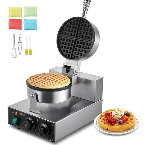 Gaufrier à Cornet de Glace Commercial 1230 W-VEVOR-avec Contrôle de la Température et du Temps-Restaurant Boulangerie Snack Bar