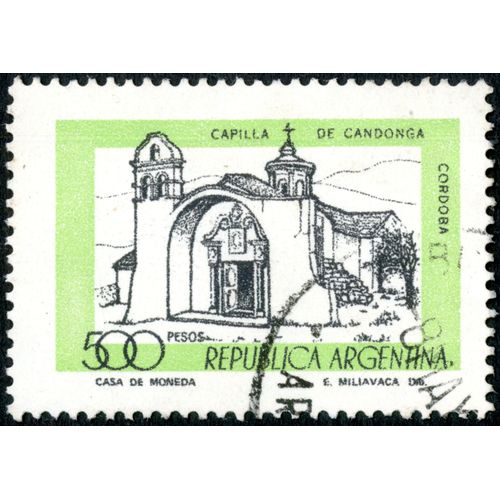 Timbre Oblitéré Republica Argentina, Capilla De Candonga, Cordoba, 500 Pesos