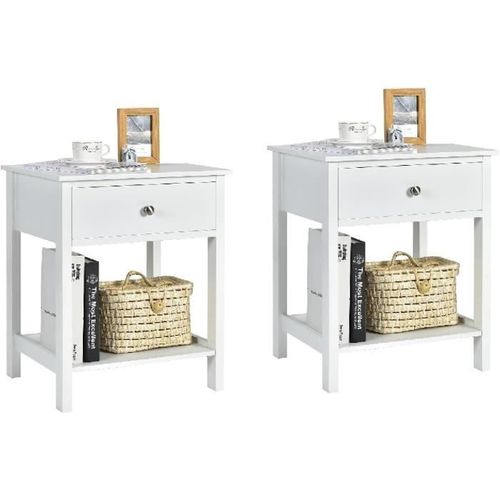 Costway Lot De 2 Table De Chevet À 2 Niveaux Style Moderne Simple 48 X 40 X 58 Cm Blanc