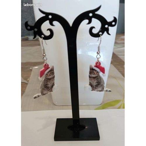 Boucles D'oreilles Chat Bonnet Noël