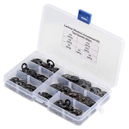 260pcs / Set Metal Starlock Push-On Locking Washer Fastener Star Nut Assorted Kit