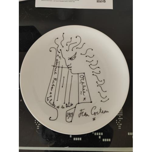 Assiette Jean Cocteau Numéroté 2 Sur 250. Porcelaine De Limoges Blanc Mat