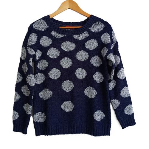 Pull Poilu Bleu Marine A Ronds Blancs. Tissaia. Taille 38 / 40