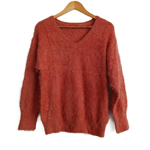 Pull Poilu Corail. Col V. Tissaia. Taille 34 / 36