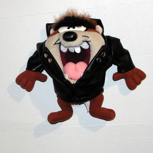 Peluche Taz Le Diable De Tazmanie Looney Tunes En Blouson Noir Perfecto Vintage 95 Equity Toys