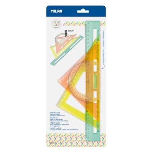 Set De Traçage - Géométrie - Règle 30cm - 2 Équerres - 1 Rapporteur 180° - Milan