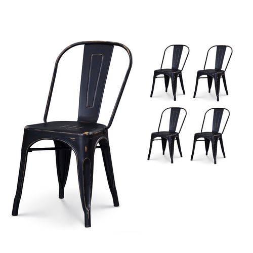 Kosmi - Lot De 4 Chaises En Métal Noir Mat Style Industriel - Effet Vieillit