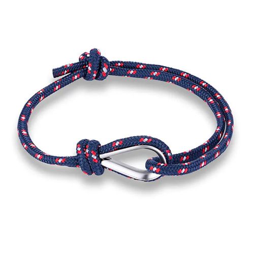 Zense - Bracelet Bleu Marine Points Rouges Et Blanc Avec Boucle Acier Zb0372