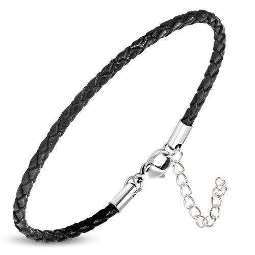 Zense - Bracelet Cuir Fin Noir Pour Homme Et Réglable Par Extension Zb0375