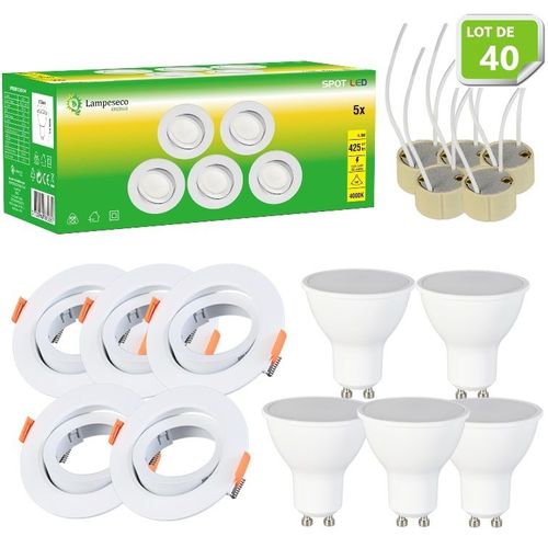 Lot De 40 Spot Led 4.9w 120° Gu10 Orientable Downlight Ø90 Lumière Blanc Neutre