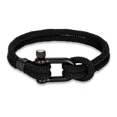 Zense - Bracelet Manille Nautique Noir Pour Homme En Corde Tressé Zb0370