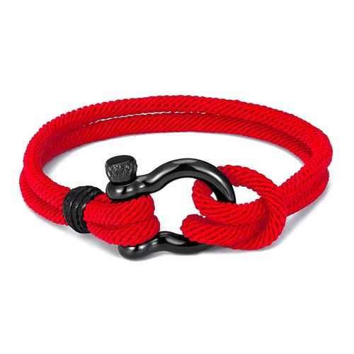 Zense - Bracelet Manille Nautique Rouge Pour Homme En Corde Tressé Zb0371