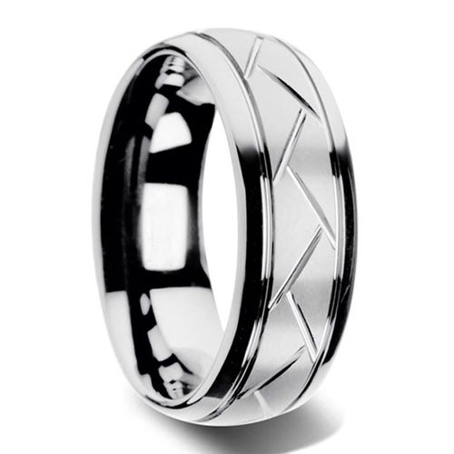 Zense - Bague Homme Argentée Brillante Avec Rainures Zr0176