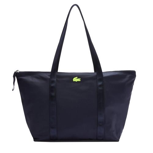 LACOSTE Femmes Sac à Main - Jeanne Shopping Bag, Zipper, 35x30x14cm (WxHxD) Marine/Fluo