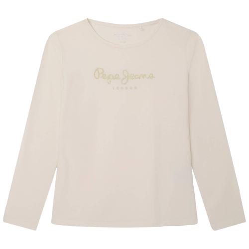 Pepe Jeans T-Shirt Manches Longues Fille - Hana Glitter Ls, Coton, Col Rond, Paillettes, Logo, Uni