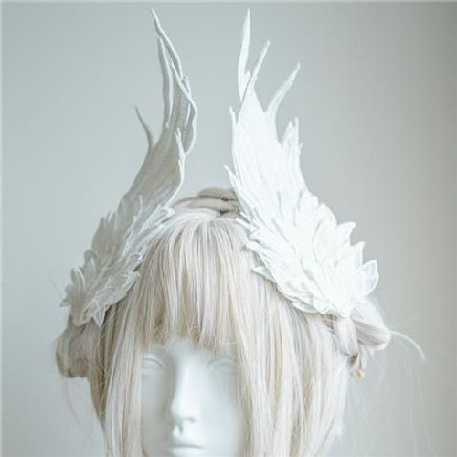 Ornement de cheveux d'aile d'ange gothique Lolita,tenue de sauna,style de performance de fête,plume noire et blanche