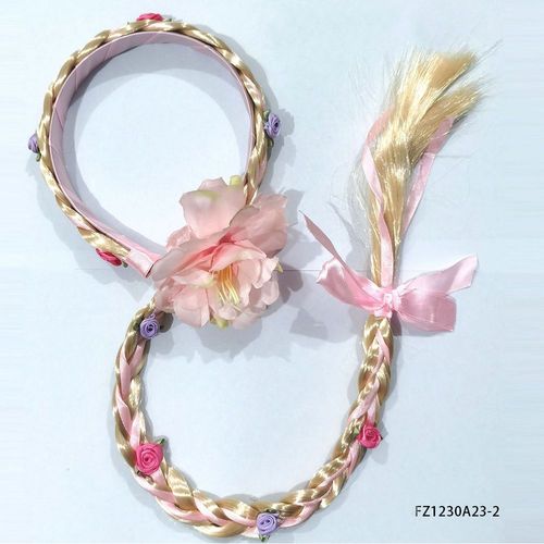 Pesenar-Perruque Longue Tressée Princesse Raiponce Pour Filles,Bandes De Sauna Ornées De Fleurs,Accessoires De Costume