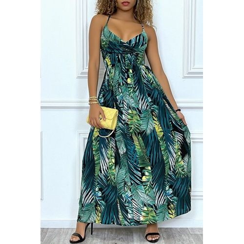 Longue Robe D'été À Manches Courtes Et Col Cache-Coeur Aux Motifs Palmiers