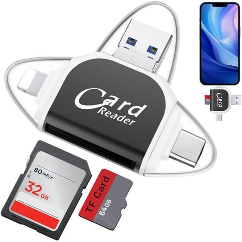4 en 1 Lecteur de Carte Mémoire, Lecteur de Carte SD, Micro SD Adaptateur de Lecteur de Carte Mémoire, Adaptateur Micro SD, Adaptateur de Lecteur de Carte SD pour Android Windows PC Laptop