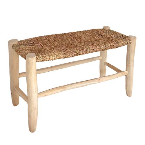 Banc Marocain Tressage Central Bois Naturel 80 Cm