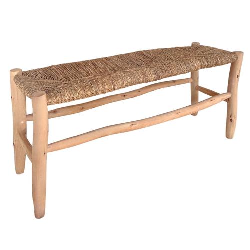 Banc Marocain Tressage Central Bois Naturel 100 Cm