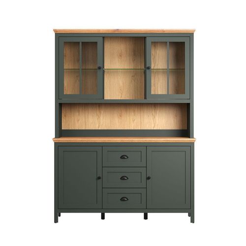 Vaisselier Avec Éclairage Led, 4 Portes, 3 Tiroirs Et 2 Niches - Vert