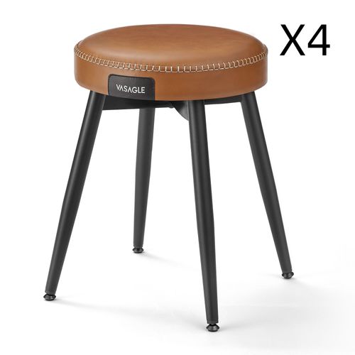 Lot De 4 Tabourets De Salle À Manger Siège Rembourré Pu Marron