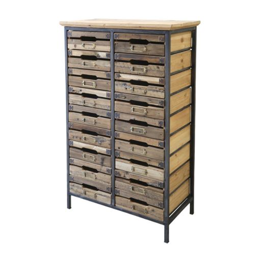 Commode En Bois De Sapin Marron Et Fer Noir Antique 61 X 33 X 105 Cm