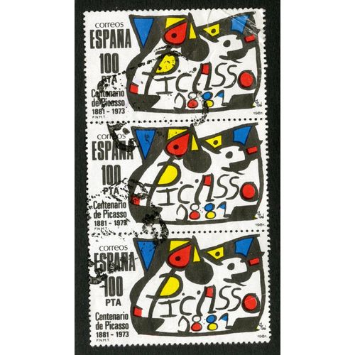 Trois Timbres Oblitérés Espana, Picasso 1881, 100 Pta, Centenario De Picasso 1881 - 1973, Correos 1981